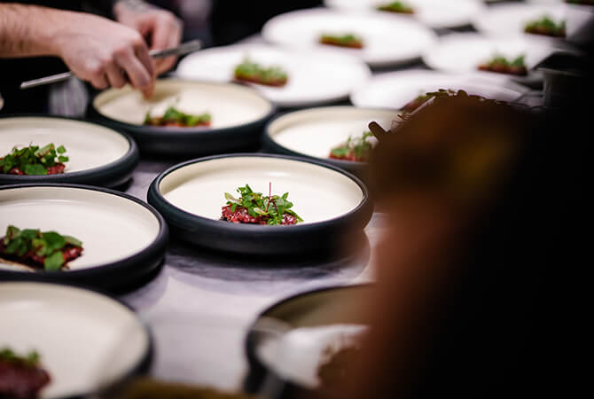 Plating the Wagyu Tartare